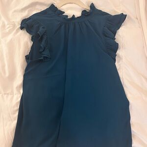Express Women's Ruffled Sleeve Top - Blue